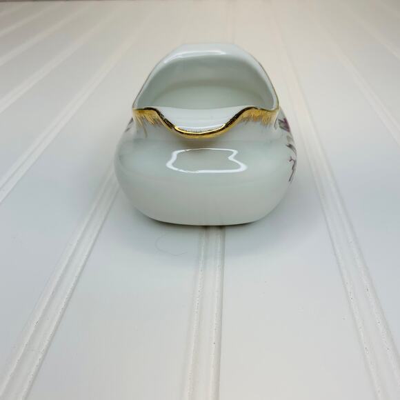 Handpainted Small Vase 4 x 3 x 2.5" Rose Gold Edges Handles - Picture 4 of 8